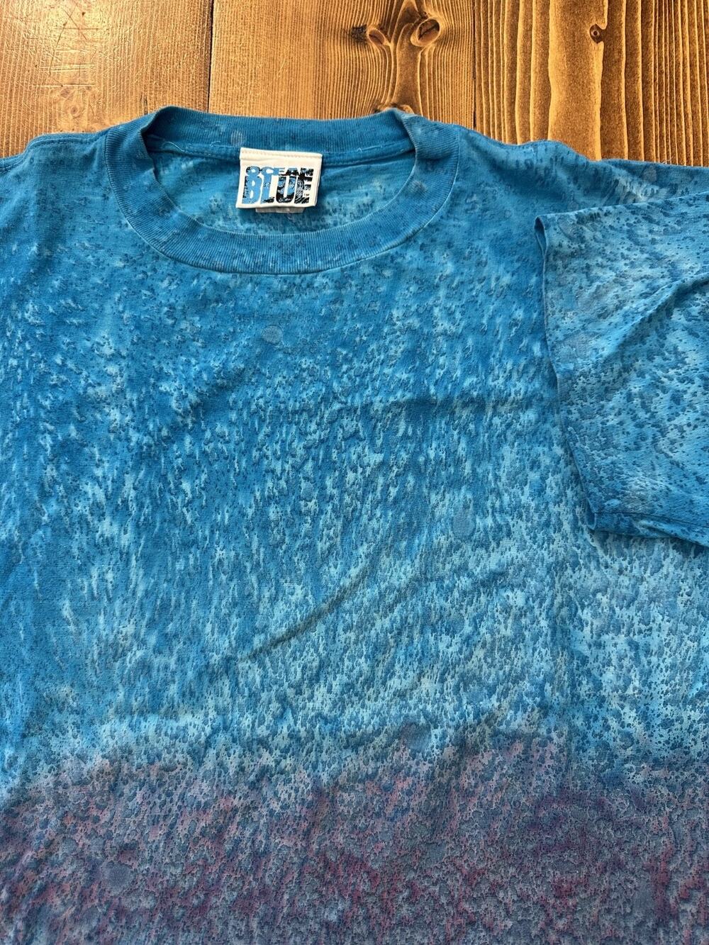Vintage 90s Ocean Blue T-Shirt AOP Beach Surf Double Sided Single Stitch Tie Dye